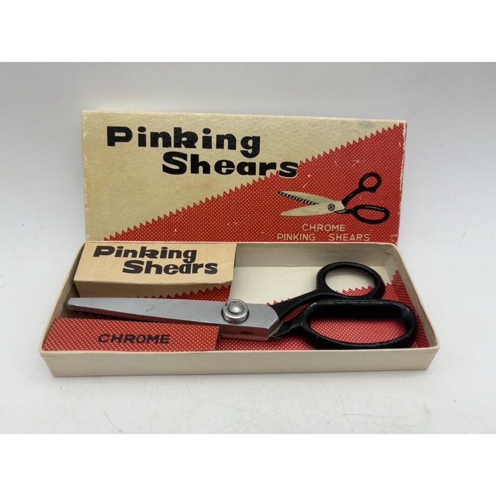 Vintage Chrome Pinking Shears Sewing Scissors w Original Box Japan